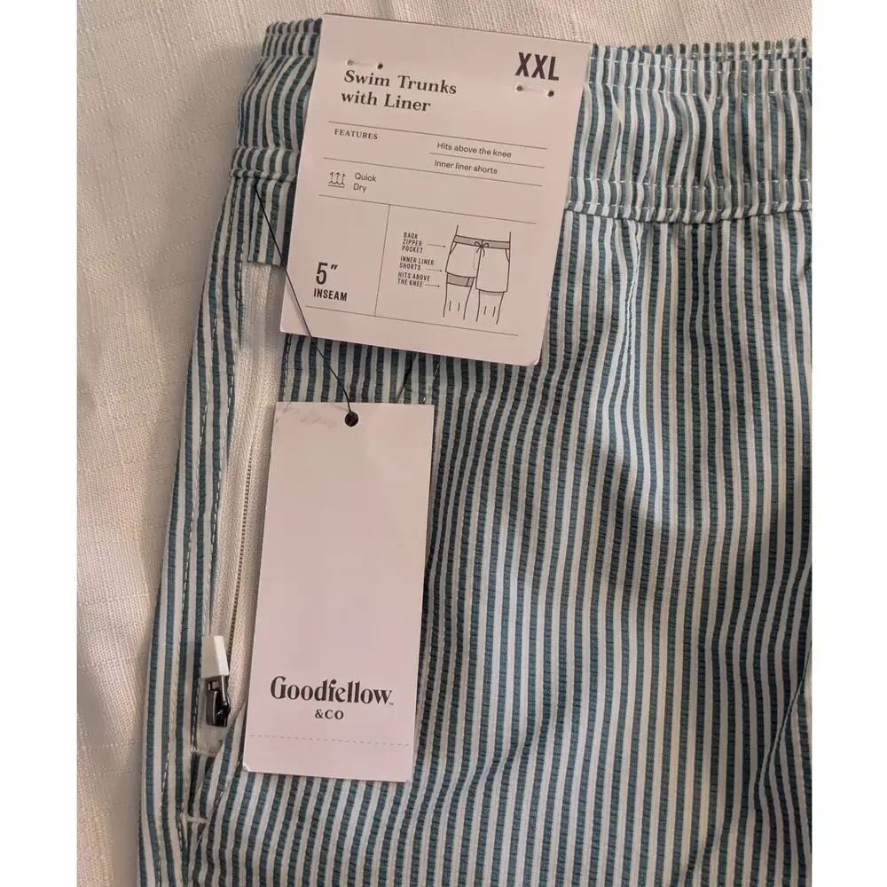 Goodfellow White & Green Striped Swim Shorts XXL